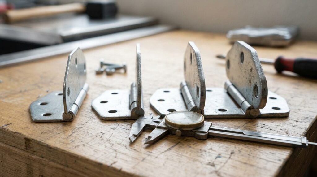 Comparison of different garage door hinge gauges showing varying steel thickness