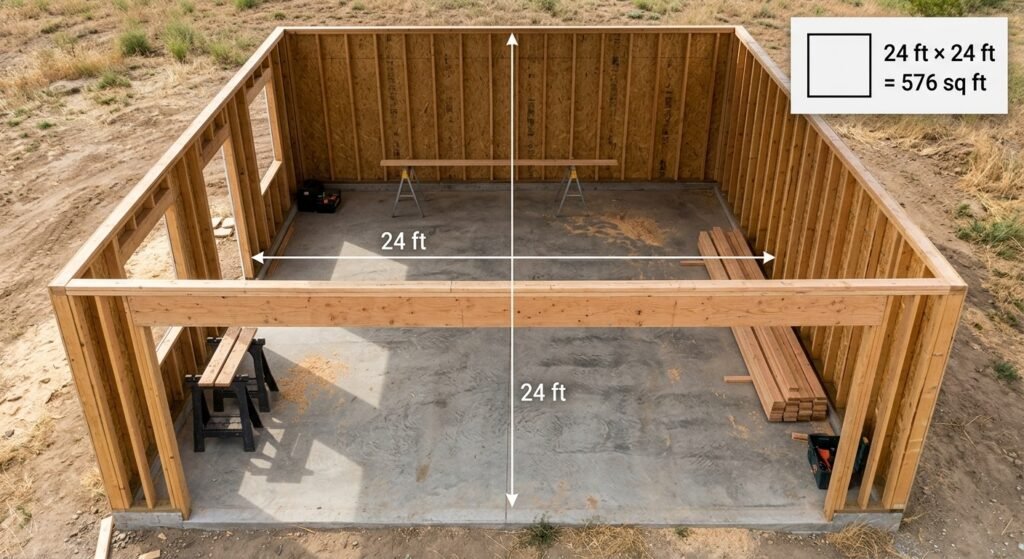 24x24 garage showing 576 square feet of floor area
