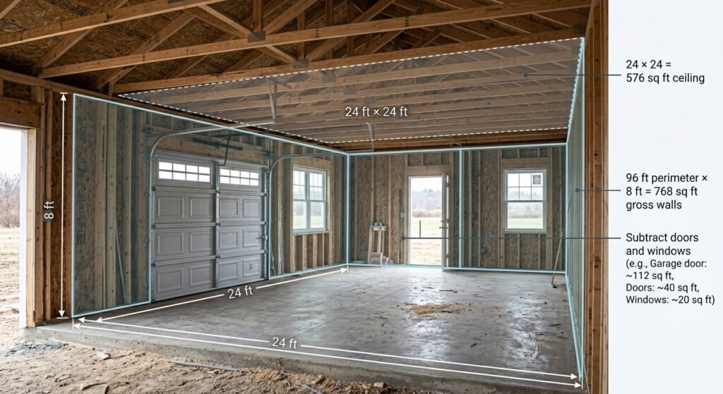 24x24 garage insulation calculation example for walls and ceiling