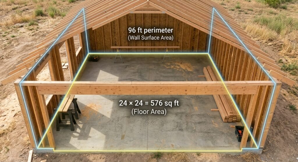 24x24 garage wall area compared with 576 square foot floor area