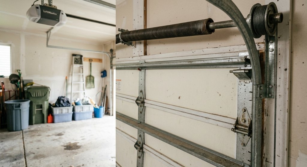 Garage door springs cables rollers and hinges during inspection