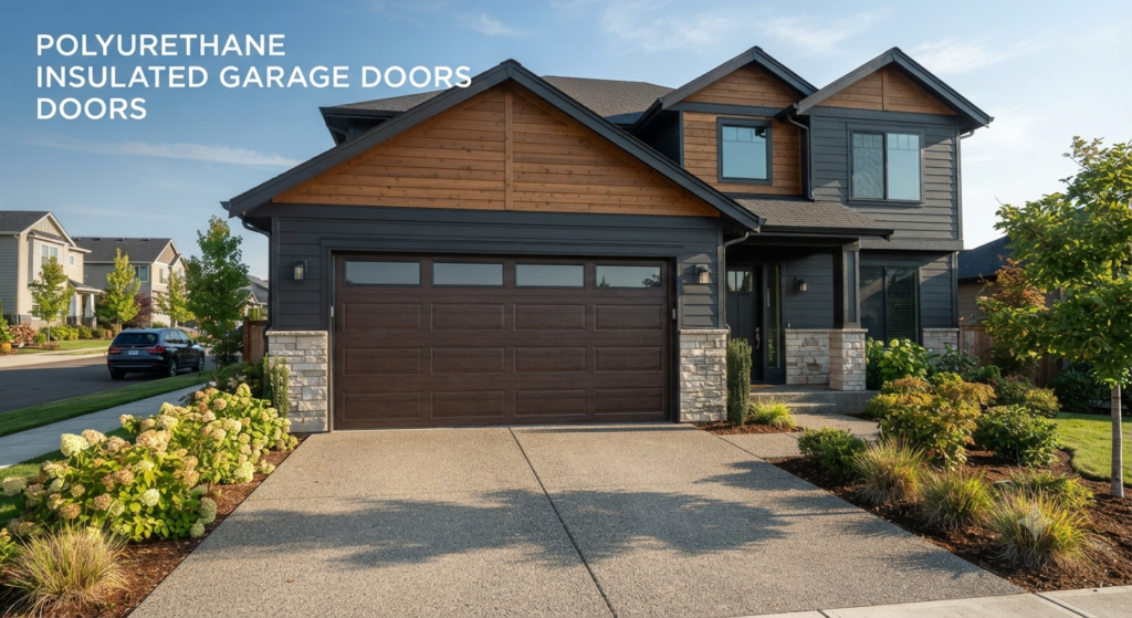 Polyurethane insulated garage doors on a modern home