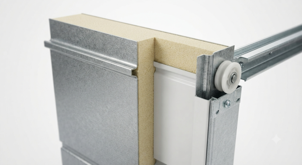 Cross-section of a polyurethane insulated garage door