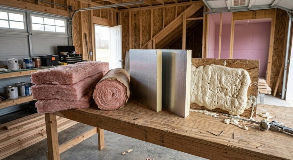 Fiberglass spray foam and rigid foam insulation options for a garage