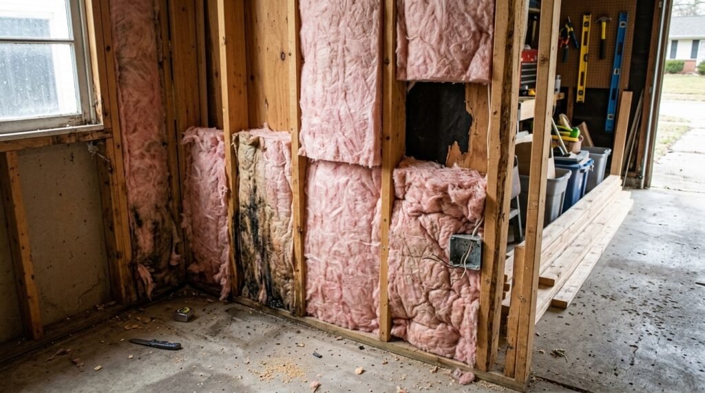 Common detached garage insulation mistakes including gaps and compressed fiberglass