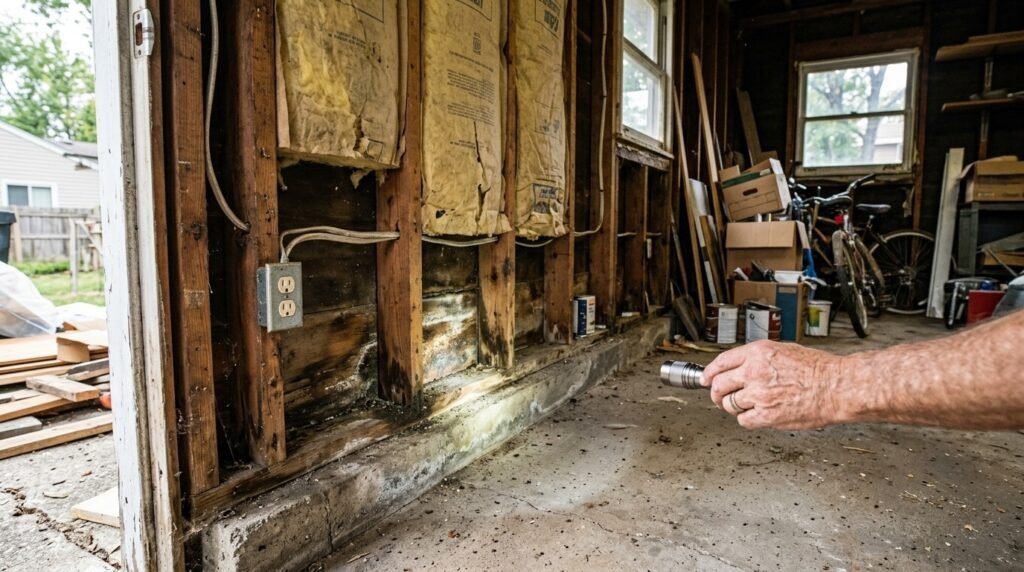 Inspecting a detached garage for moisture, existing insulation and air leaks