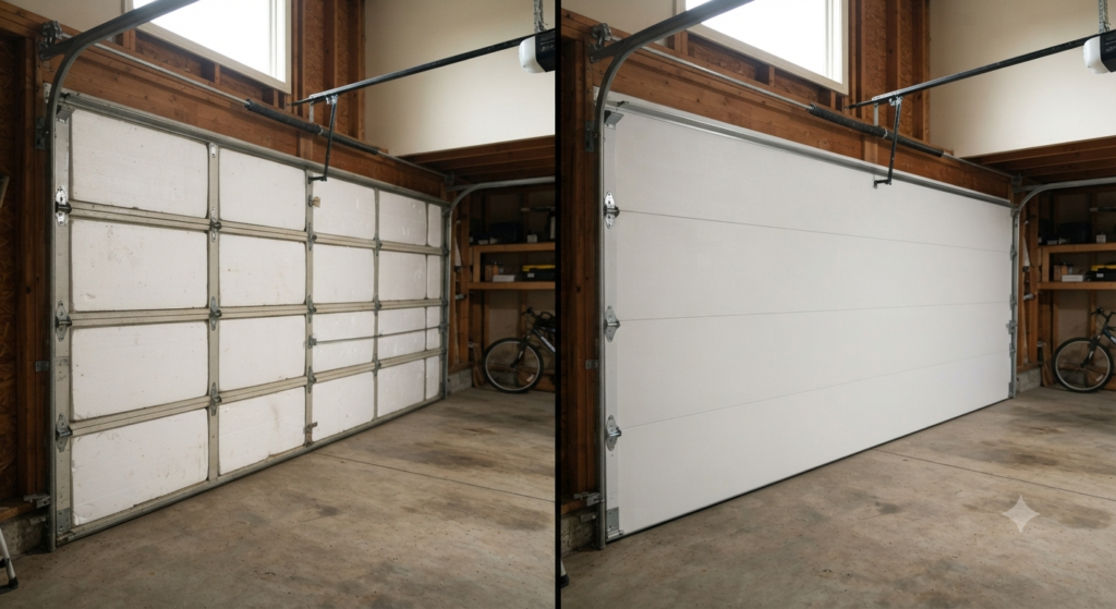 DIY insulated garage door compared with factory insulated garage door