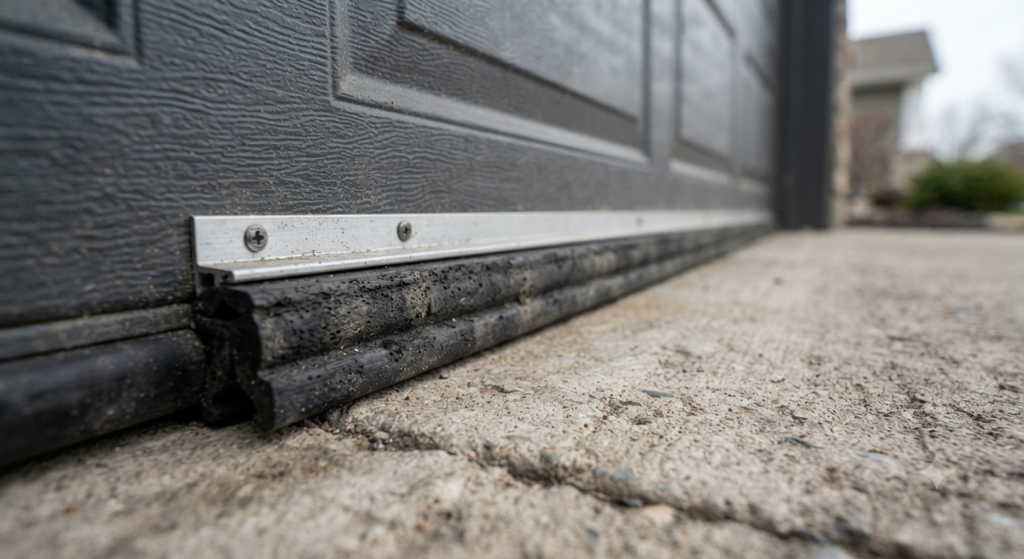 Garage door bottom seal close up
