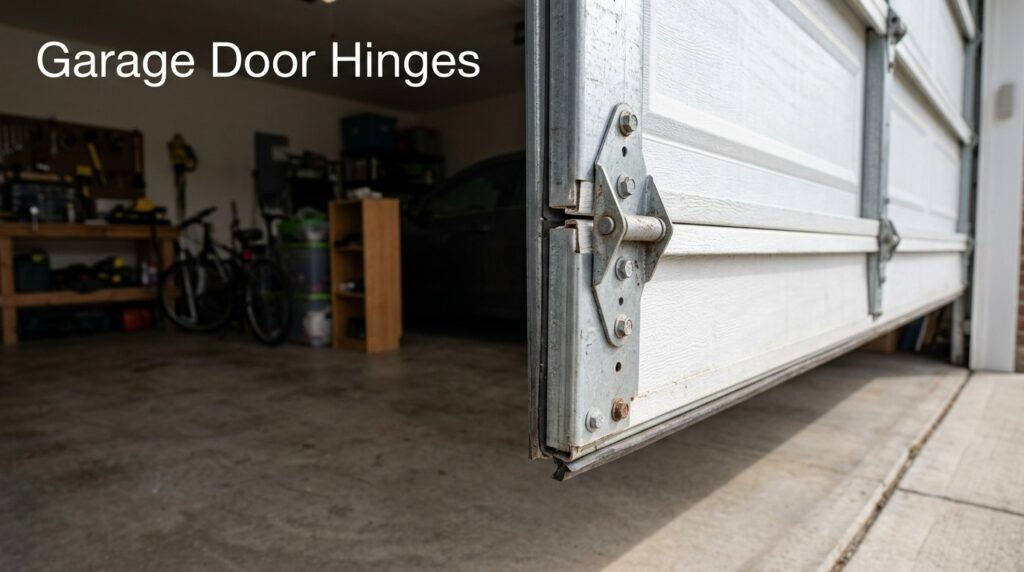 Garage door hinges connecting the panels of a sectional garage door