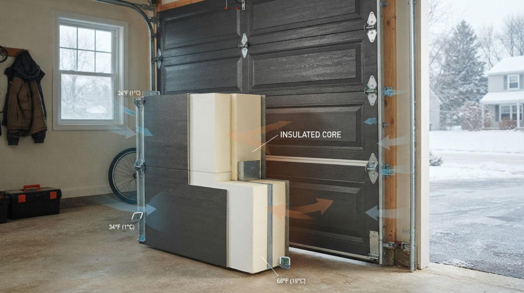 garage door insulation heat loss in cold weather