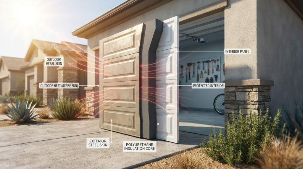 garage door insulation heat transfer in hot weather