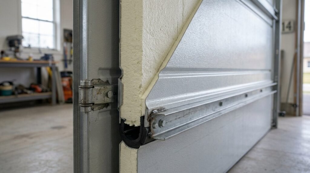 Insulated garage door panel with foam insulation core