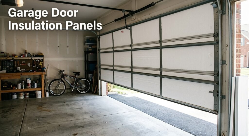 Garage door insulation panels fitted inside a sectional garage door