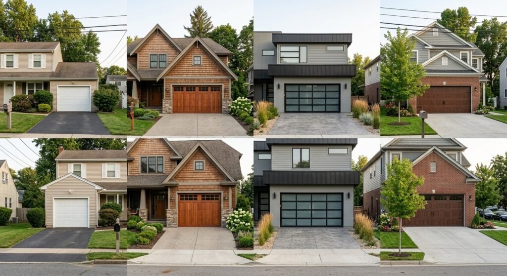 Steel wood aluminum and composite garage door materials