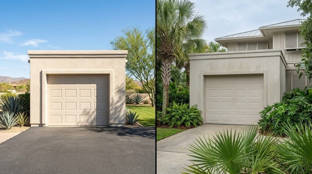 Garage door in hot and humid coastal climates