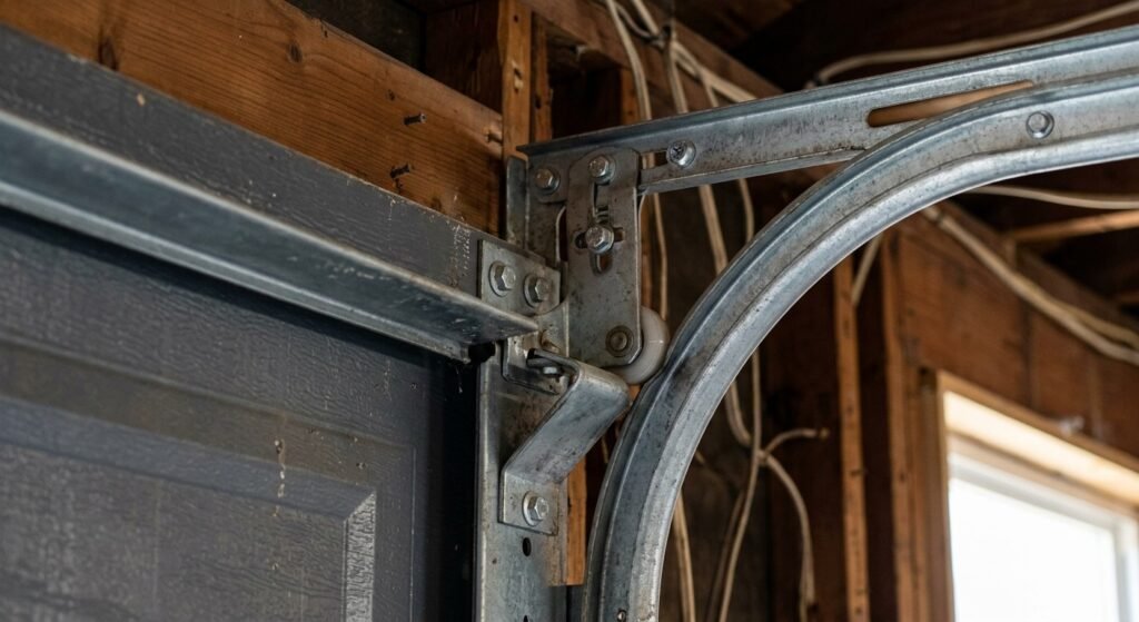 Top roller bracket or top fixture positioning the roller in a garage door track