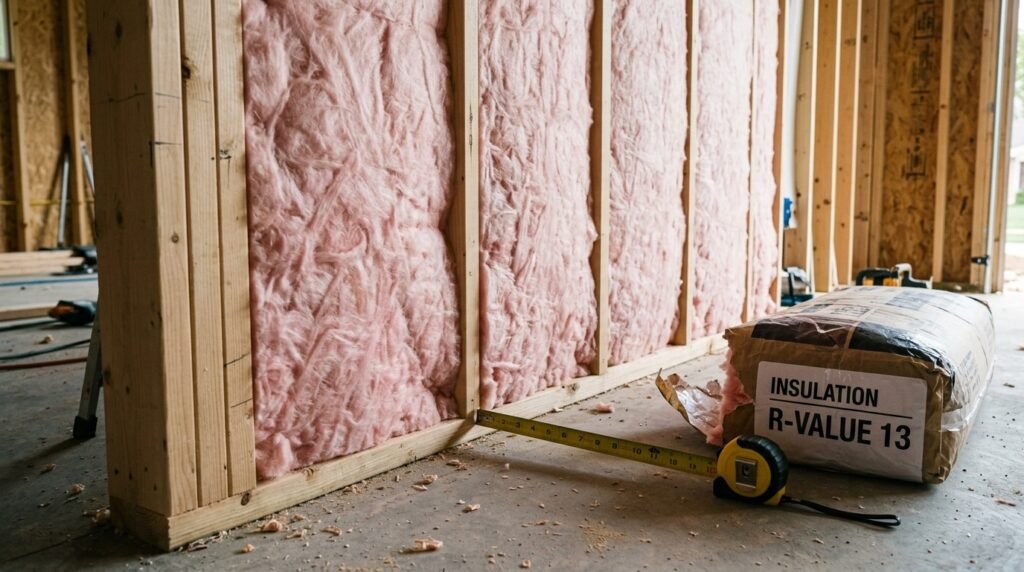 Common insulation materials for a detached garage including fiberglass foam board and mineral wool