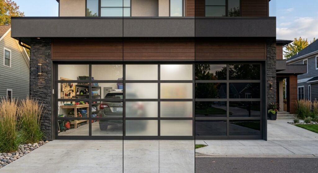 Clear, frosted and tinted glass garage door privacy options