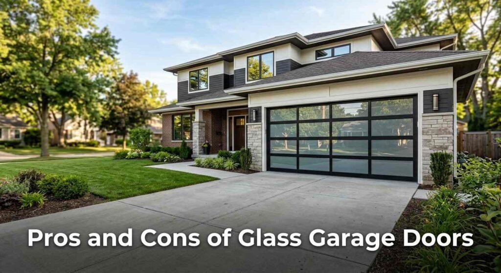 Pros and cons of glass garage doors on modern American home