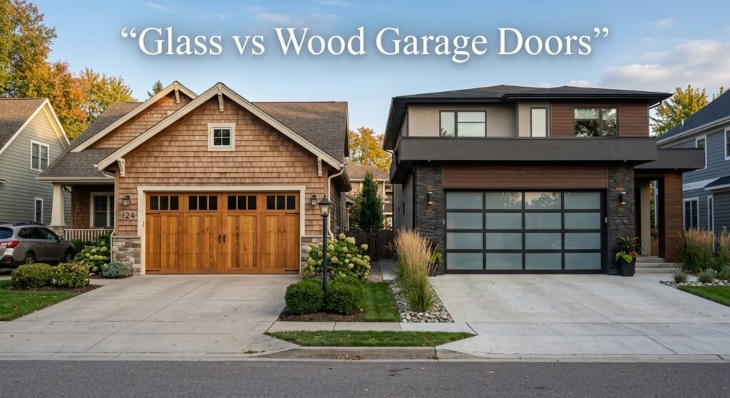 Glass vs wood garage doors on modern and traditional U.S. homes