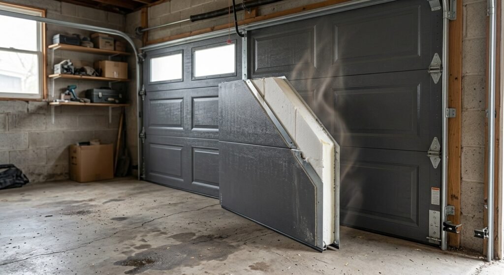 Garage door insulation core slowing heat transfer