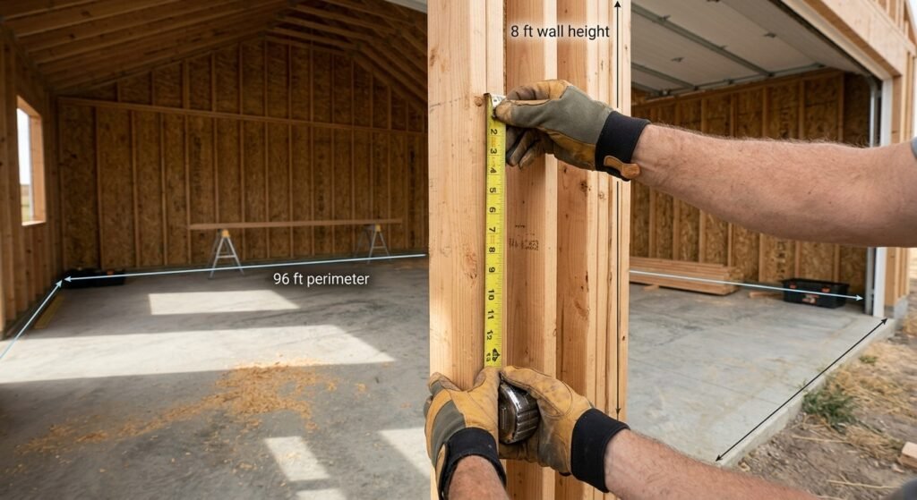 Measuring wall dimensions to calculate insulation for a 24x24 garage