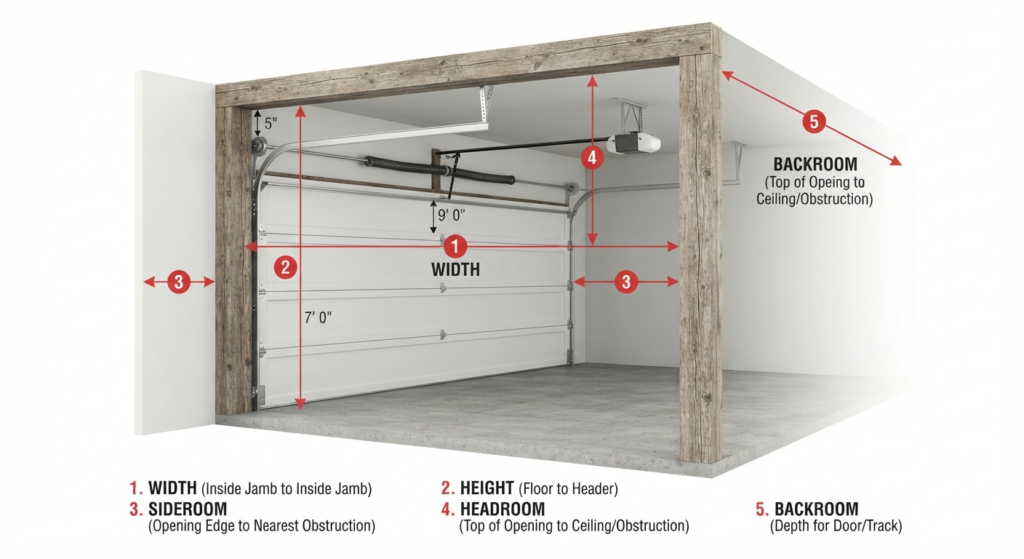 Five steps for measuring a garage door width height sideroom headroom and backroom