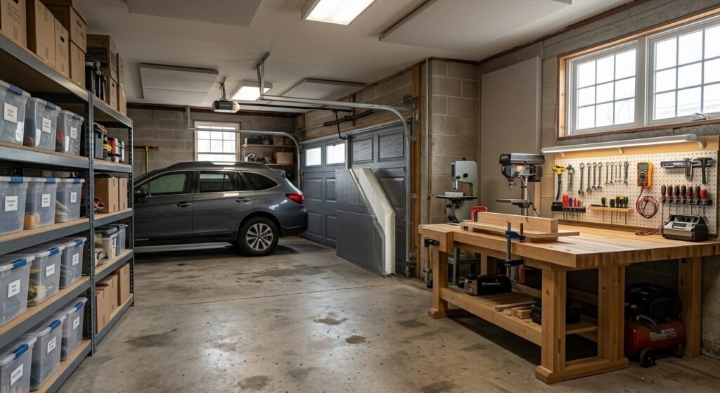 Comfortable garage with an insulated garage door