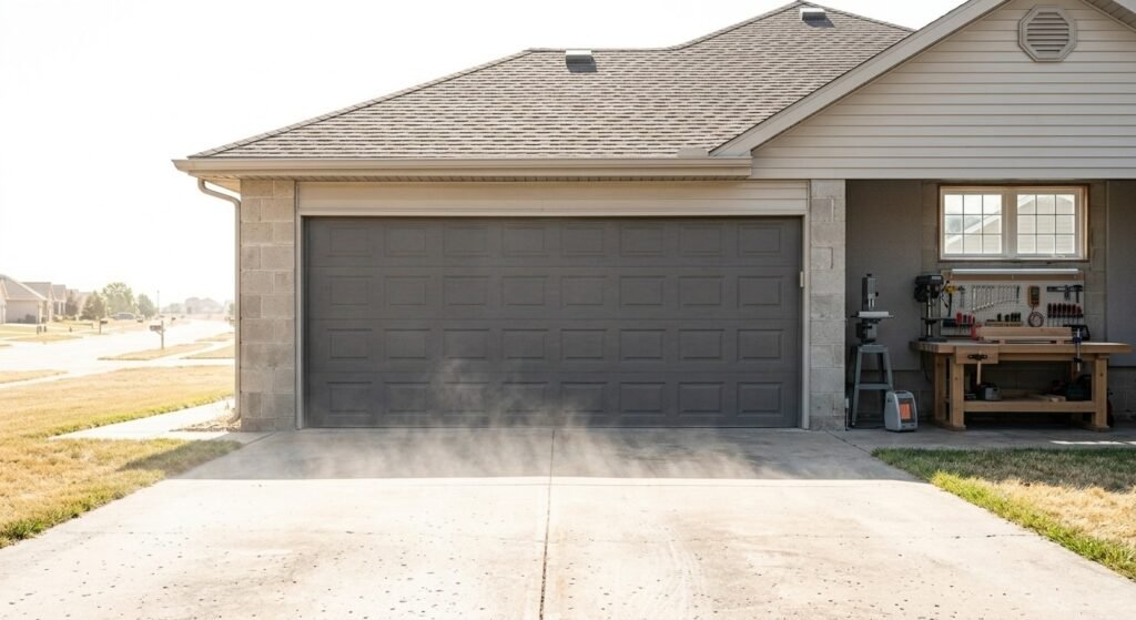 Insulated garage door helping reduce summer heat gain