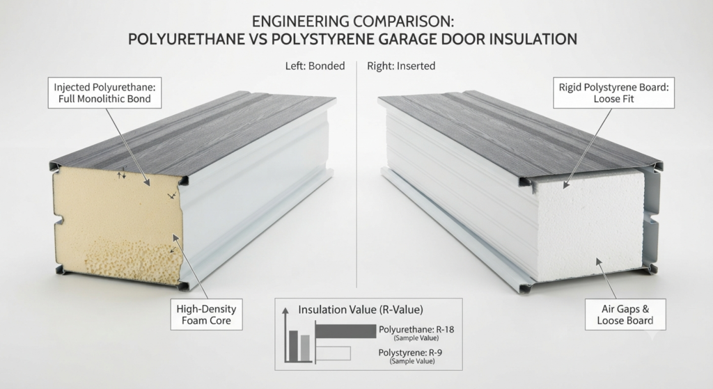 Polyurethane vs polystyrene garage door insulation comparison