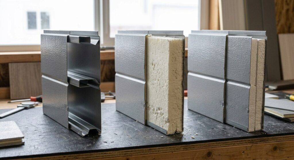 Single double and triple layer garage door construction