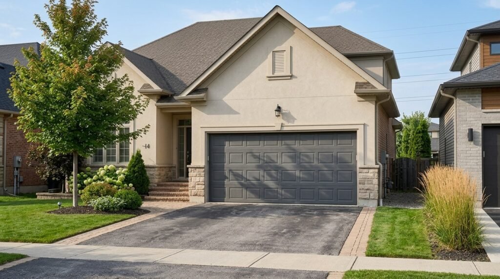 Durable steel garage door on an American home