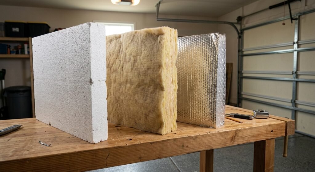 Foam fiberglass and reflective insulation panels for garage doors