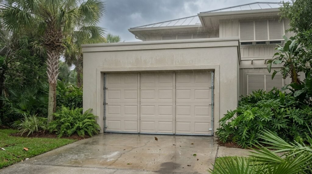 Reinforced garage door designed for high wind conditions