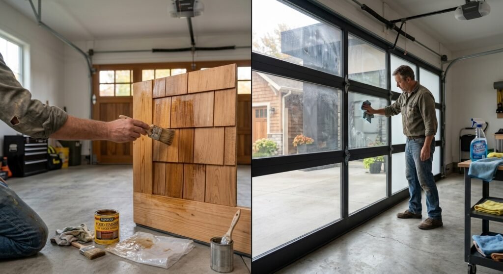 Maintenance and cleaning of wood and glass garage doors