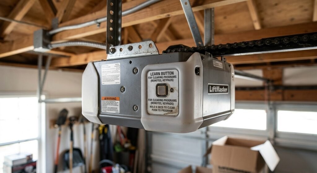 LiftMaster Learn button used to reset garage door opener memory