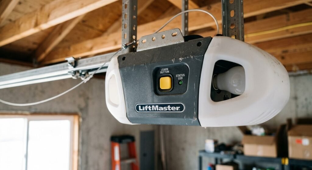 Learn button location on a LiftMaster garage door opener